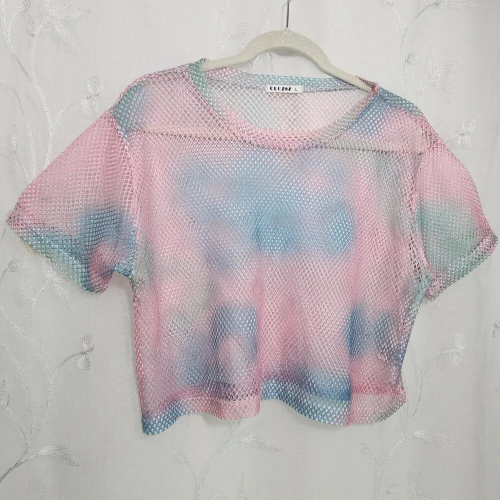 Pink & Blue Mesh Cropped Top - Picture 2 of 4